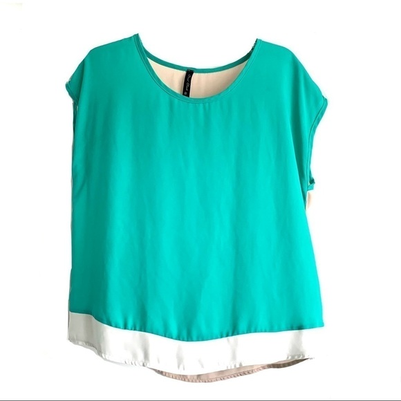 Final Touch Teal Green Short Sleeve Round Neck Lightweight Blouse Women Medium - Picture 2 of 8